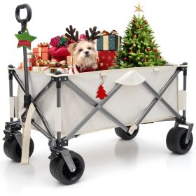 Folding Wagon, Heavy Duty Utility Beach Wagon Cart for Sand with Big Wheels, Adjustable Handle&Drink Holders for Shopping, Camping,Garden and Out