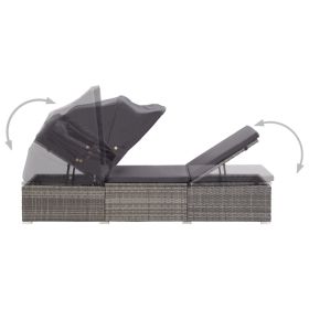 vidaXL Sun Lounger with Canopy and Cushion Poly Rattan Gray (Option: as picture)