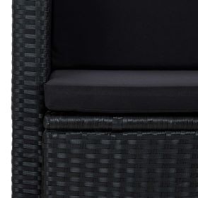 vidaXL 2 Seater Patio Sofa with Cushions Black Poly Rattan (Option: as picture)