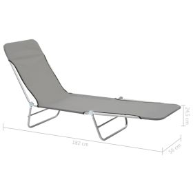 vidaXL Folding Sun Loungers 2 pcs Steel and Fabric Grey (Option: as picture)