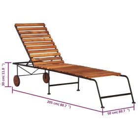 vidaXL Sun Lounger with Steel Legs Solid Acacia Wood (Option: as picture)