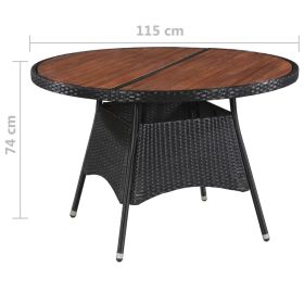 vidaXL 7 Piece Patio Dining Set Poly Rattan and Acacia Wood Black (Option: as picture)