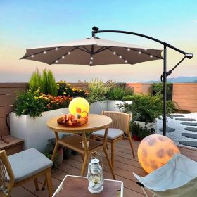 10 ft Outdoor Patio Umbrella Solar Powered LED Lighted Sun Shade Market Waterproof 8 Ribs Umbrella with Crank and Cross Base for Garden Deck Back (Color: as Pic)