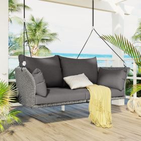 51.9" 2-Person Hanging Seat, Rattan Woven Swing Chair, Porch Swing With Ropes (Color: GRAY, material: Polyester,Wicker)
